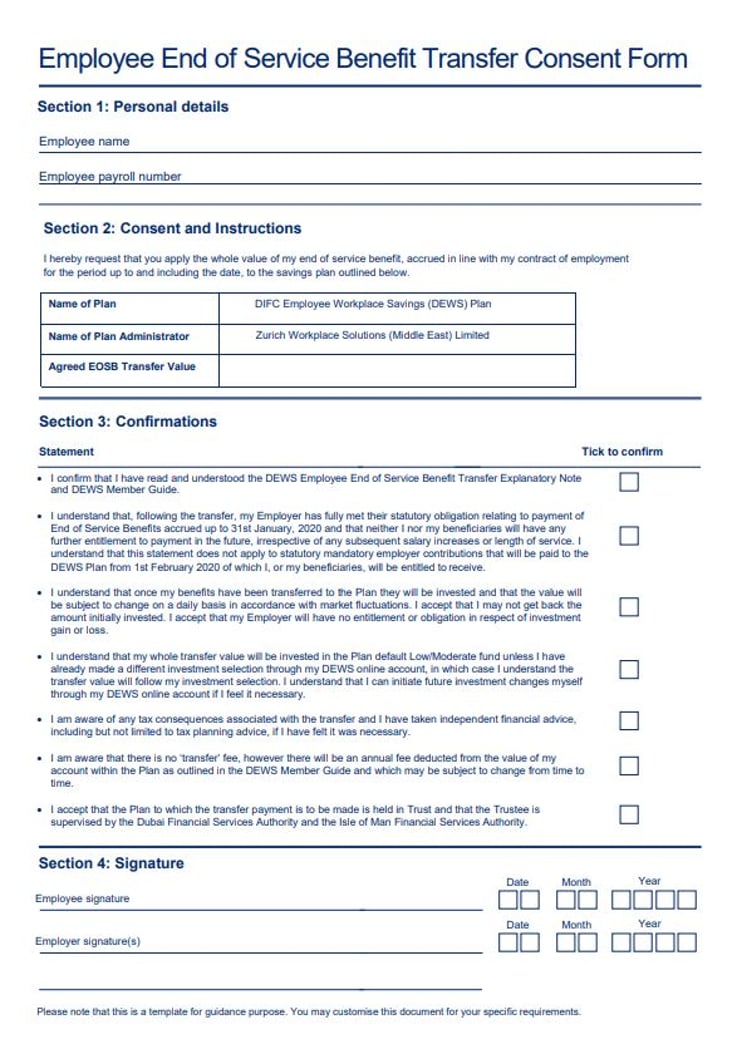 Accrued Benefit Transfer consent form