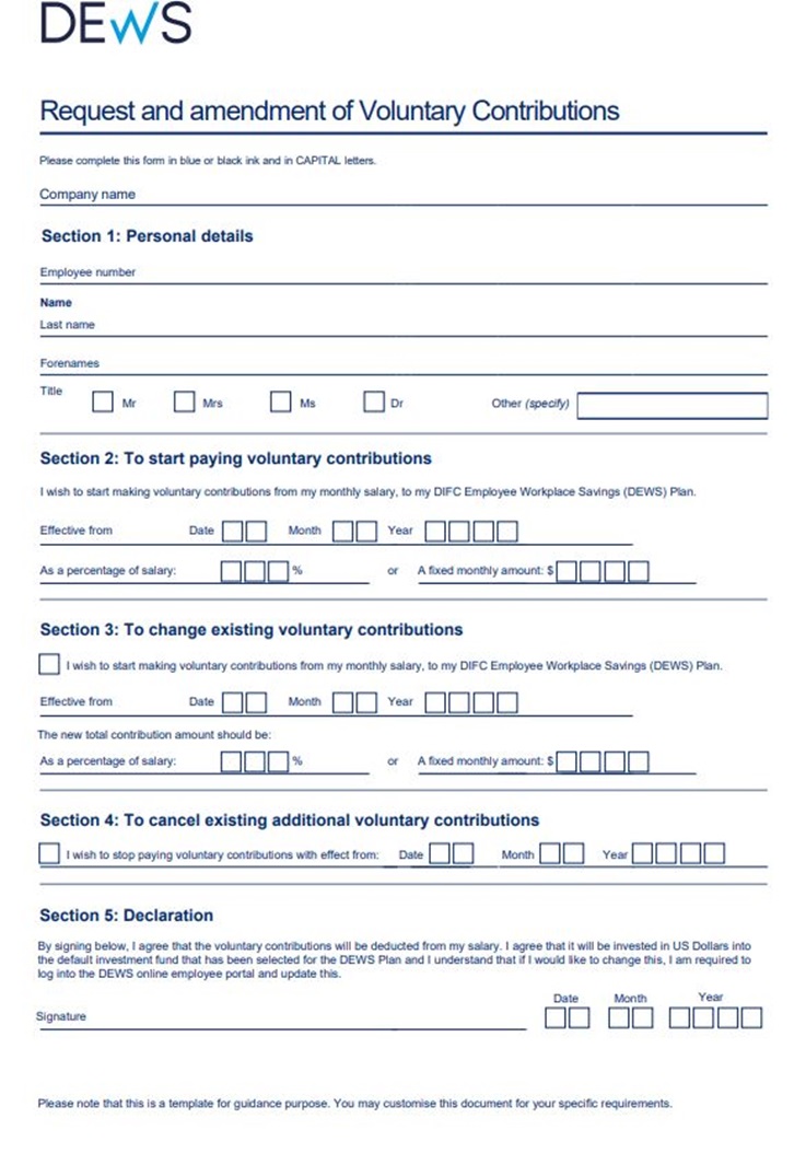 Example of Voluntary Contribution Form